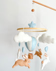 Brown bunny mobile with blue air ballon