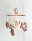 Boucle mobile with ivory bunny and flowers