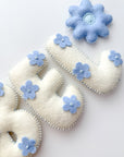 Name banner with blue flowers