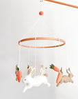 Minimalist bunny mobile with carrots