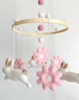 Bunny mobile with pink flowers