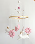 Bunny mobile with pink flowers
