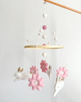 Bunny mobile with pink flowers