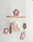 Boucle mobile with ivory bunny and flowers
