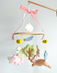 Pink garden rabbit mobile with flowers