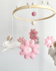 Bunny mobile with pink flowers