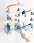 Goose mobile with blue flowers