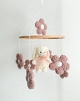 Boucle mobile with ivory bunny and flowers