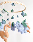 Rabbit mobile with blue flowers