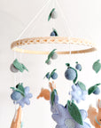 Rabbit mobile with blue flowers