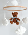 Boucle mobile with dark brown teddy bear