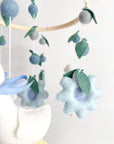 Goose mobile with blue flowers