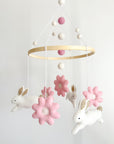 Bunny mobile with pink flowers