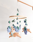 Rabbit mobile with blue flowers