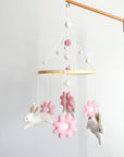 Bunny mobile with pink flowers