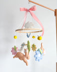 Pink garden rabbit mobile with flowers