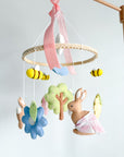 Pink garden rabbit mobile with flowers