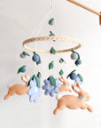 Rabbit mobile with blue flowers