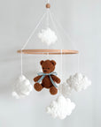 Boucle mobile with dark brown teddy bear