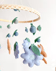 Rabbit mobile with blue flowers
