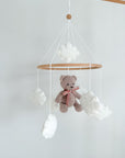 Boucle mobile with beige teddy bear