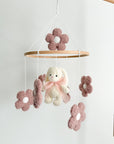 Boucle mobile with ivory bunny and flowers
