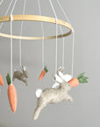 Minimalist bunny mobile with carrots