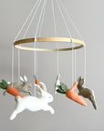 Minimalist bunny mobile with carrots