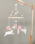 Bunny mobile with pink flowers