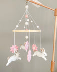 Bunny mobile with pink flowers