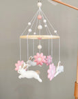 Bunny mobile with pink flowers