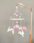 Bunny mobile with pink flowers