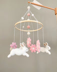 Bunny mobile with pink flowers