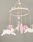 Bunny mobile with pink flowers