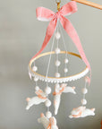Fairy mobile with bunnies in jabot and pink bow