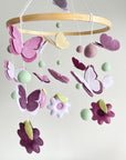 Purple mobile with butterflies and flowers