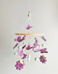 Purple mobile with butterflies and flowers