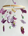 Purple mobile with butterflies and flowers