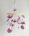 Purple mobile with butterflies and flowers