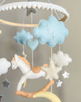 White rocking horse mobile with clouds