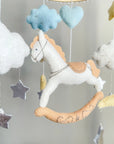 White rocking horse mobile with clouds