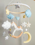White rocking horse mobile with clouds