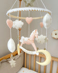 Pink rocking horse mobile with clouds