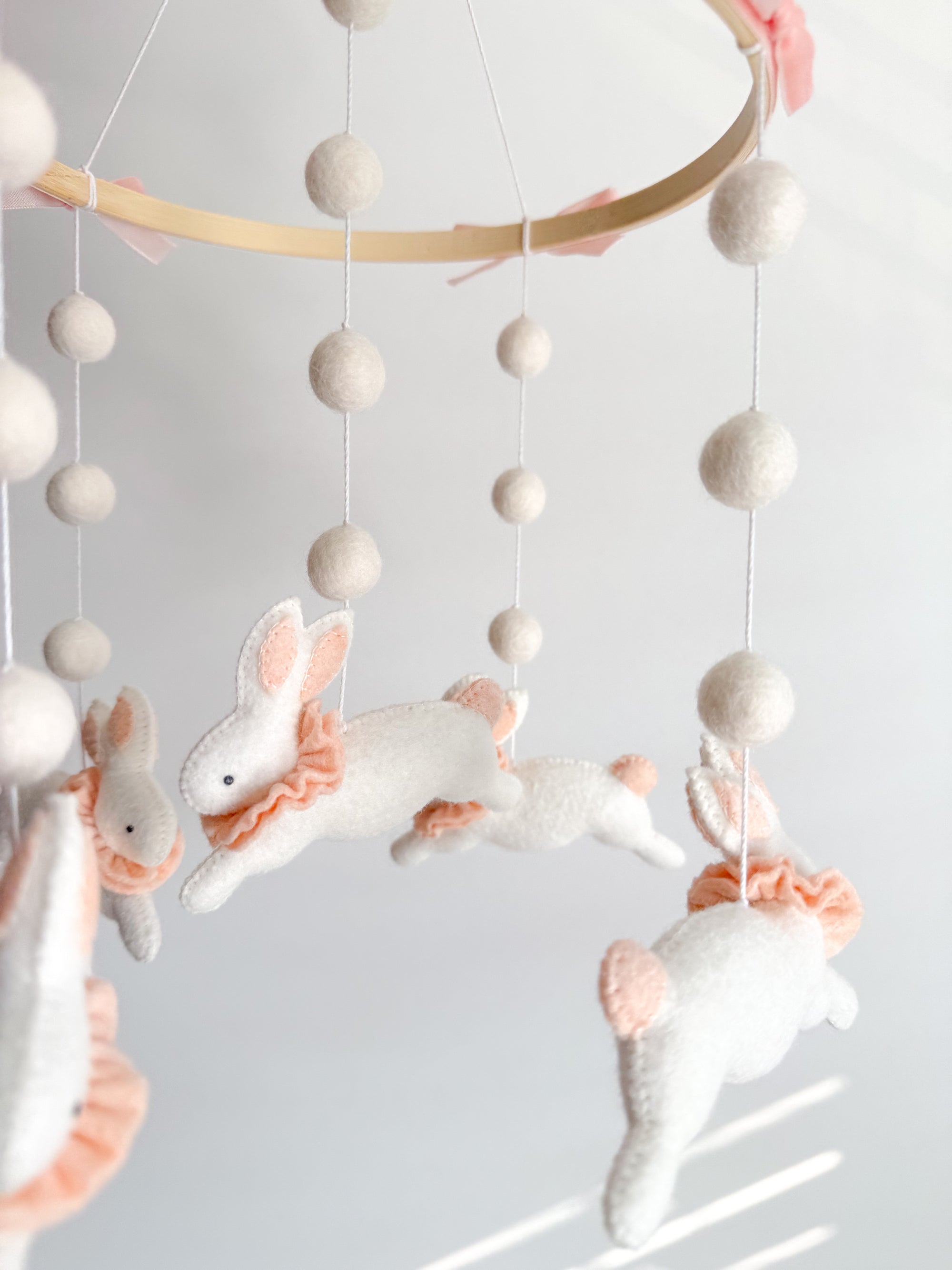 Fairy mobile with bunnies in jabot and pink bows