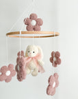 Boucle mobile with ivory bunny and flowers