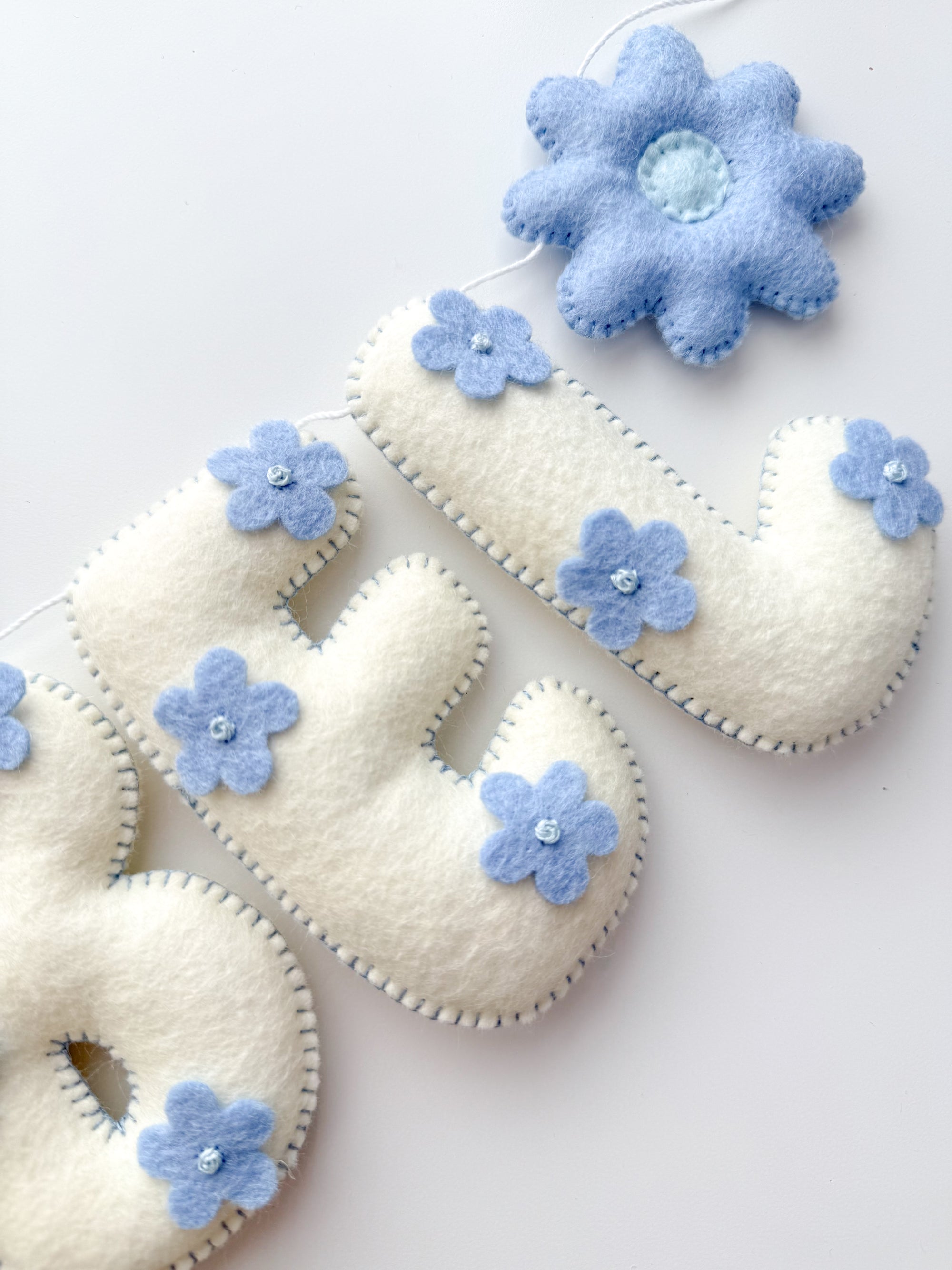 Name banner with blue flowers