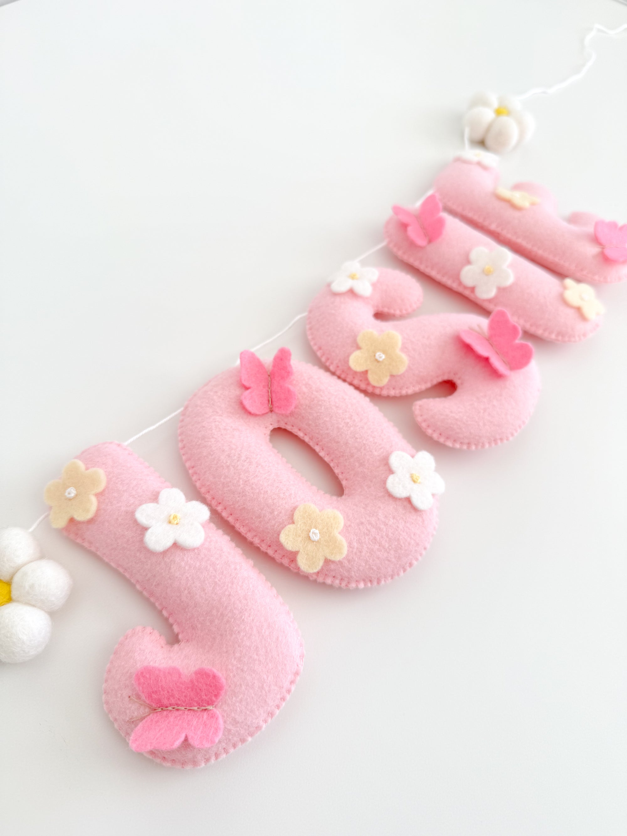 Name banner with flowers and butterflies