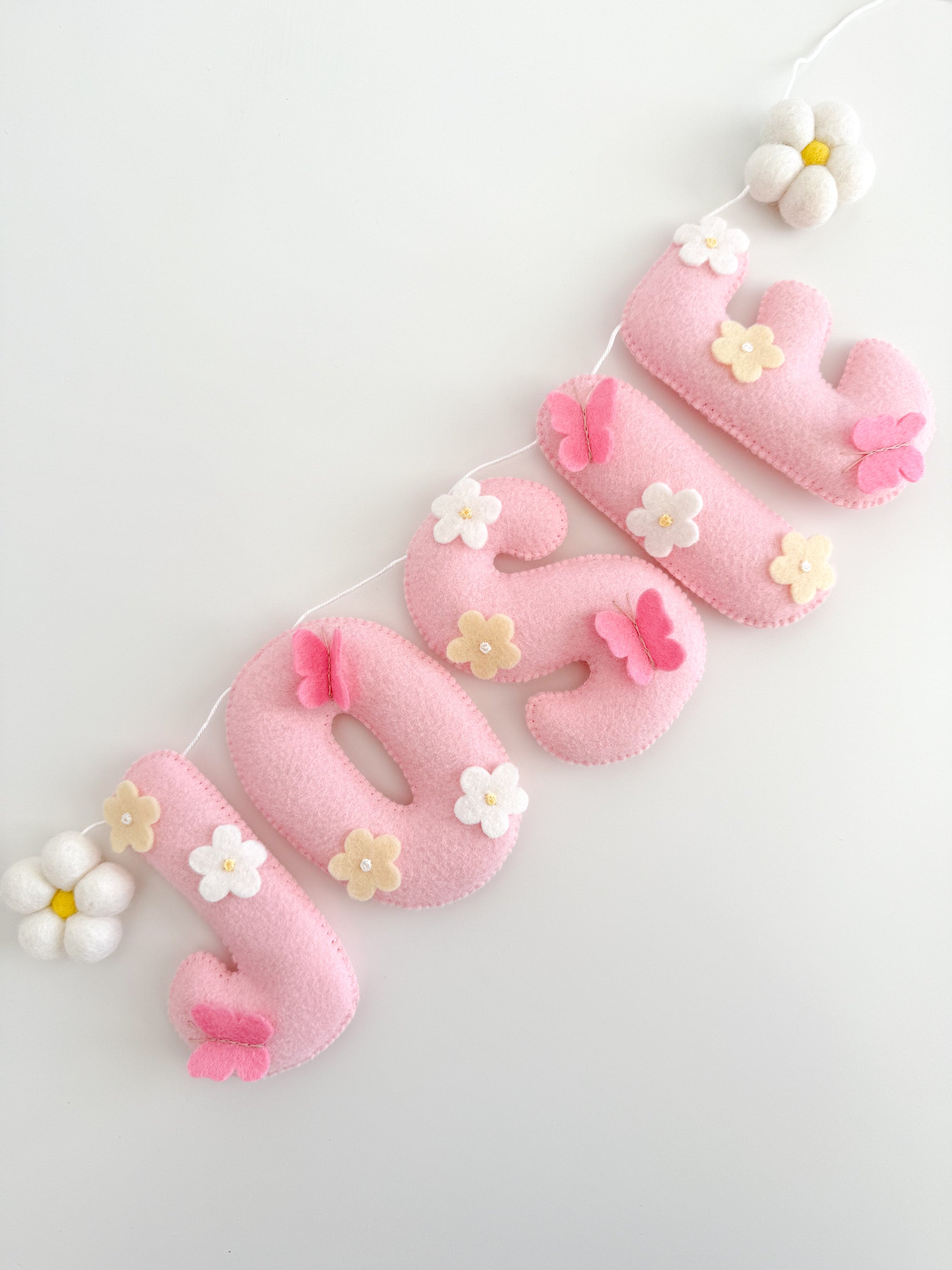 Name banner with flowers and butterflies