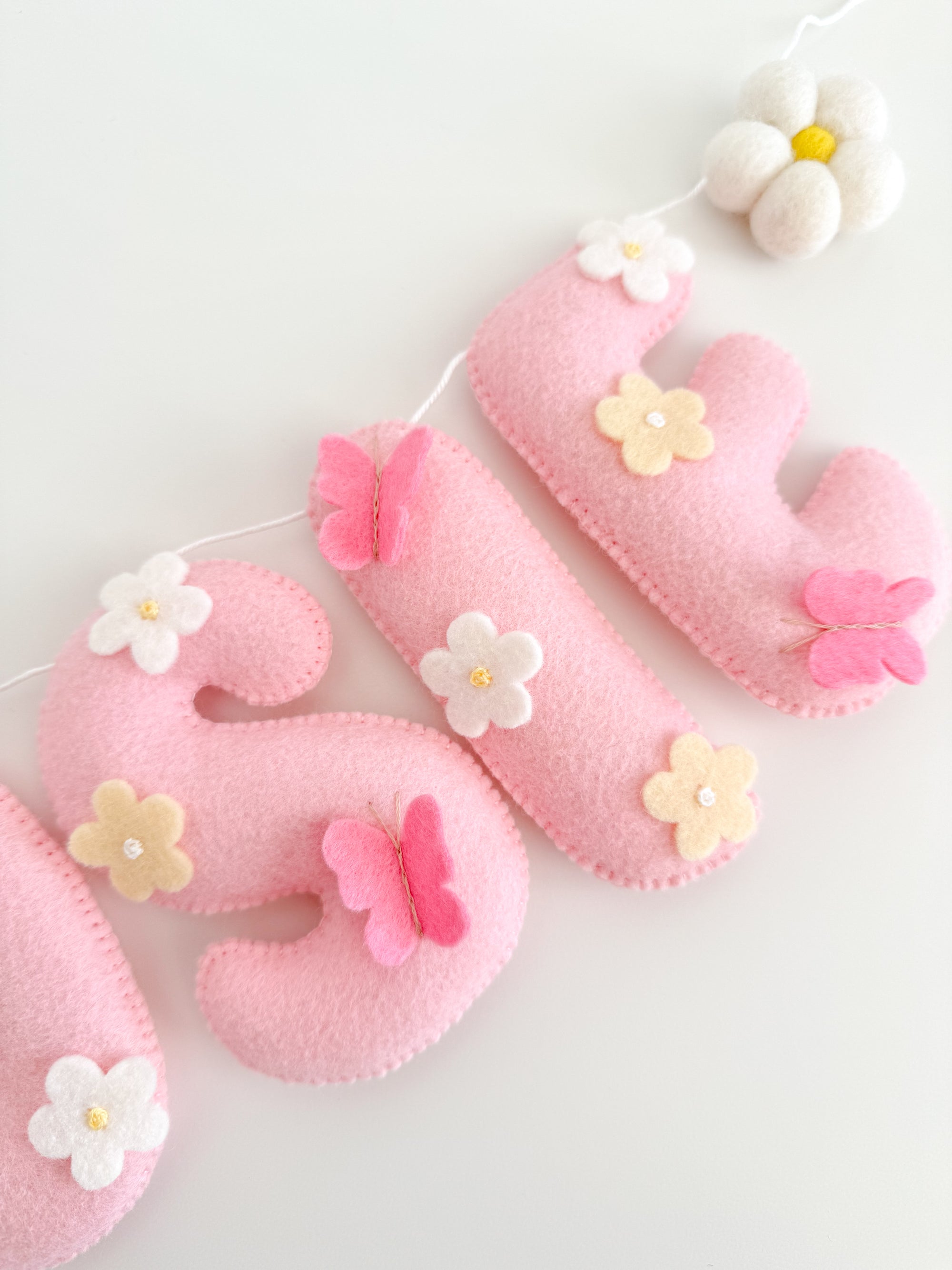 Name banner with flowers and butterflies