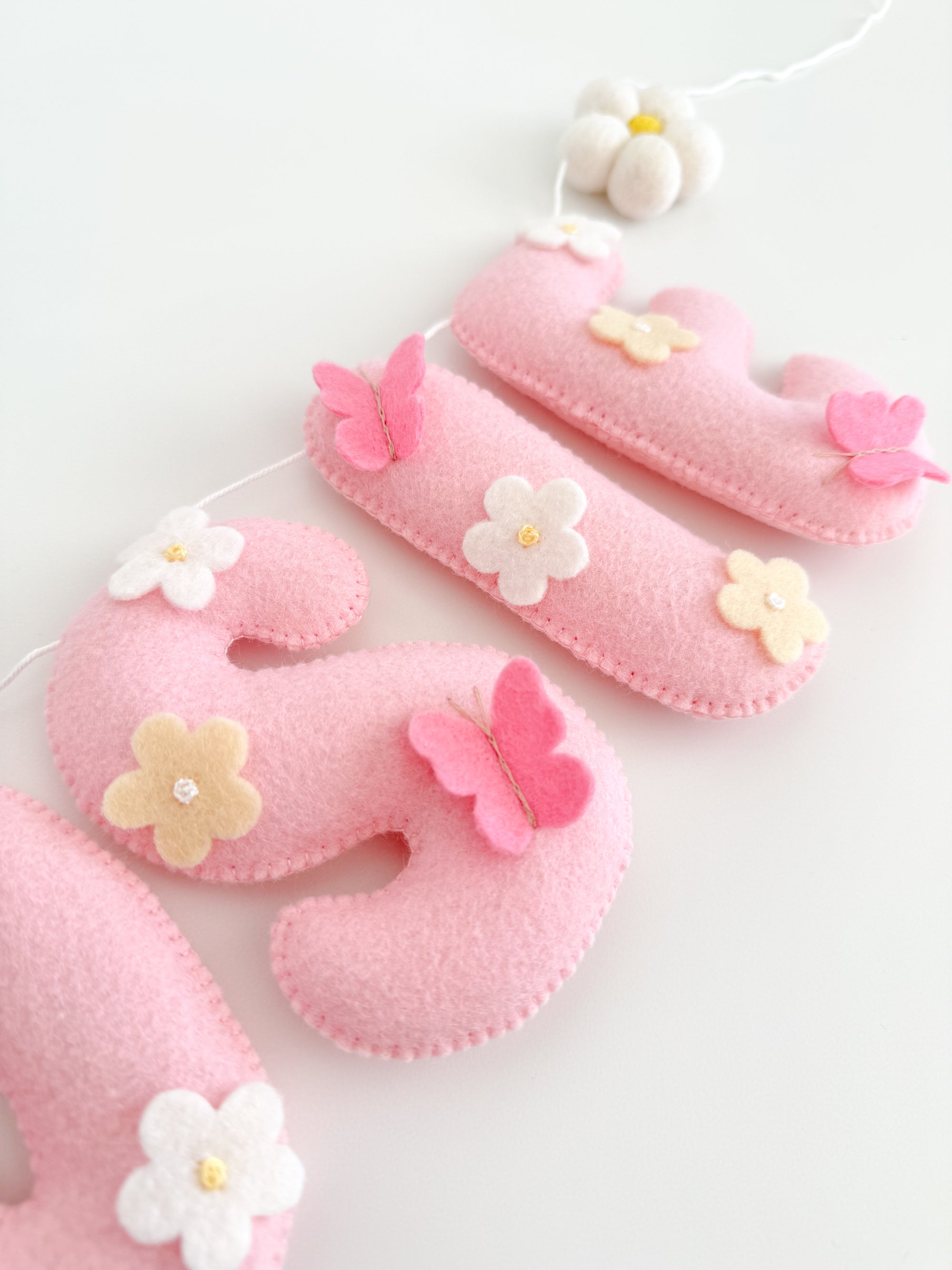 Name banner with flowers and butterflies